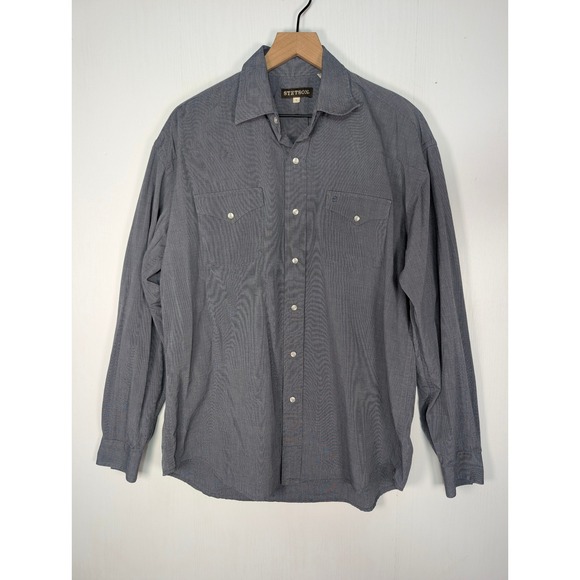 Stetson Other - Stetson Mens Blue Micro Check Western Snap Button Long Sleeve Shirt L